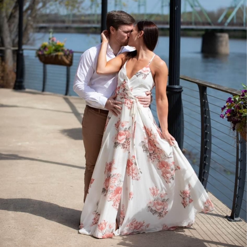 Lulu's White Floral Maxi Dress with Pink Roses